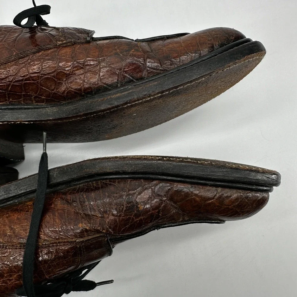 Vintage Dover Crocodile Derby Dress Shoes Mens EU 38.5 US 6 Brown Exotic Leather